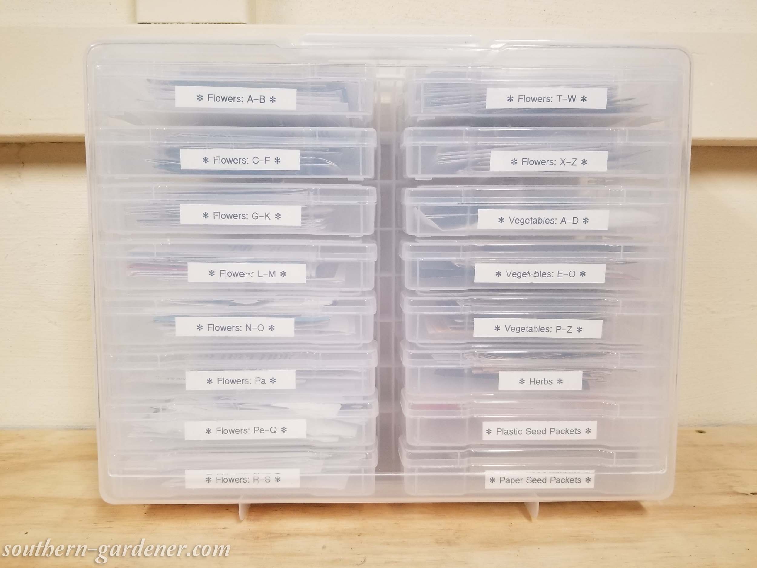 organizing seed collection with photo storage box