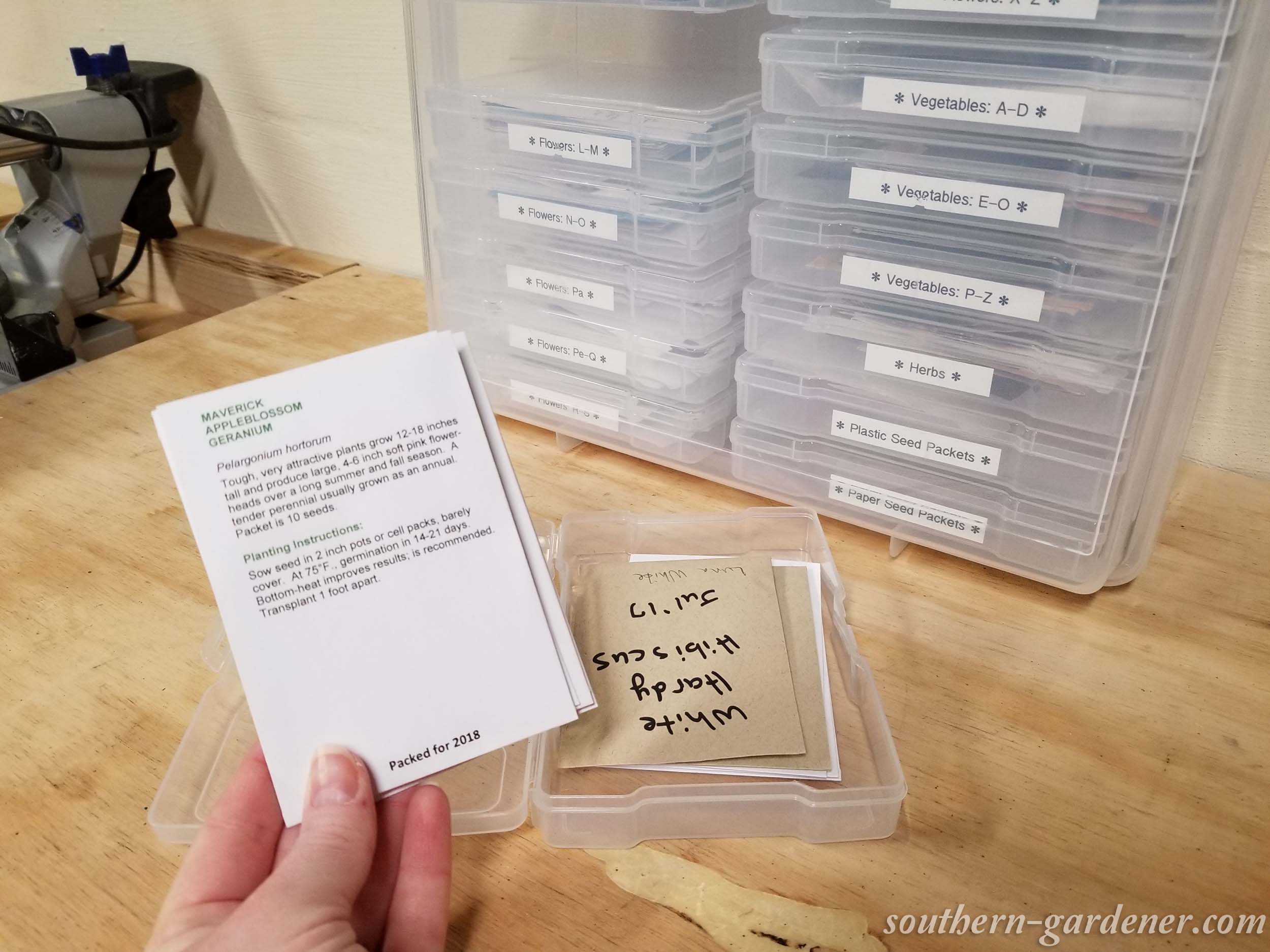 organizing seed collection with photo storage box